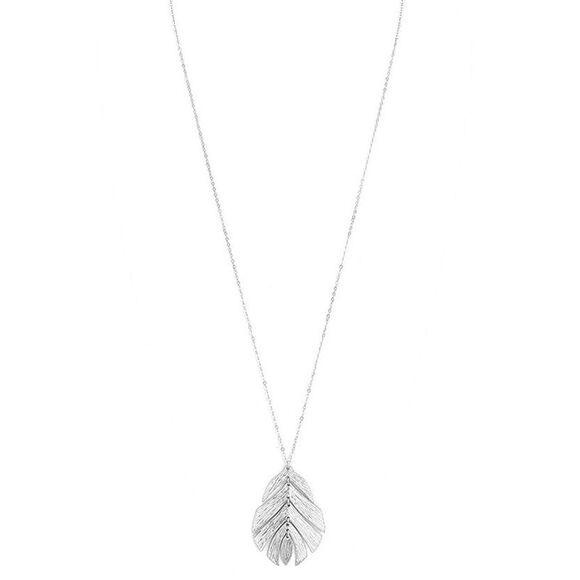 Silver Textured Long Metal Leaf Pendant - Picture 2 of 5